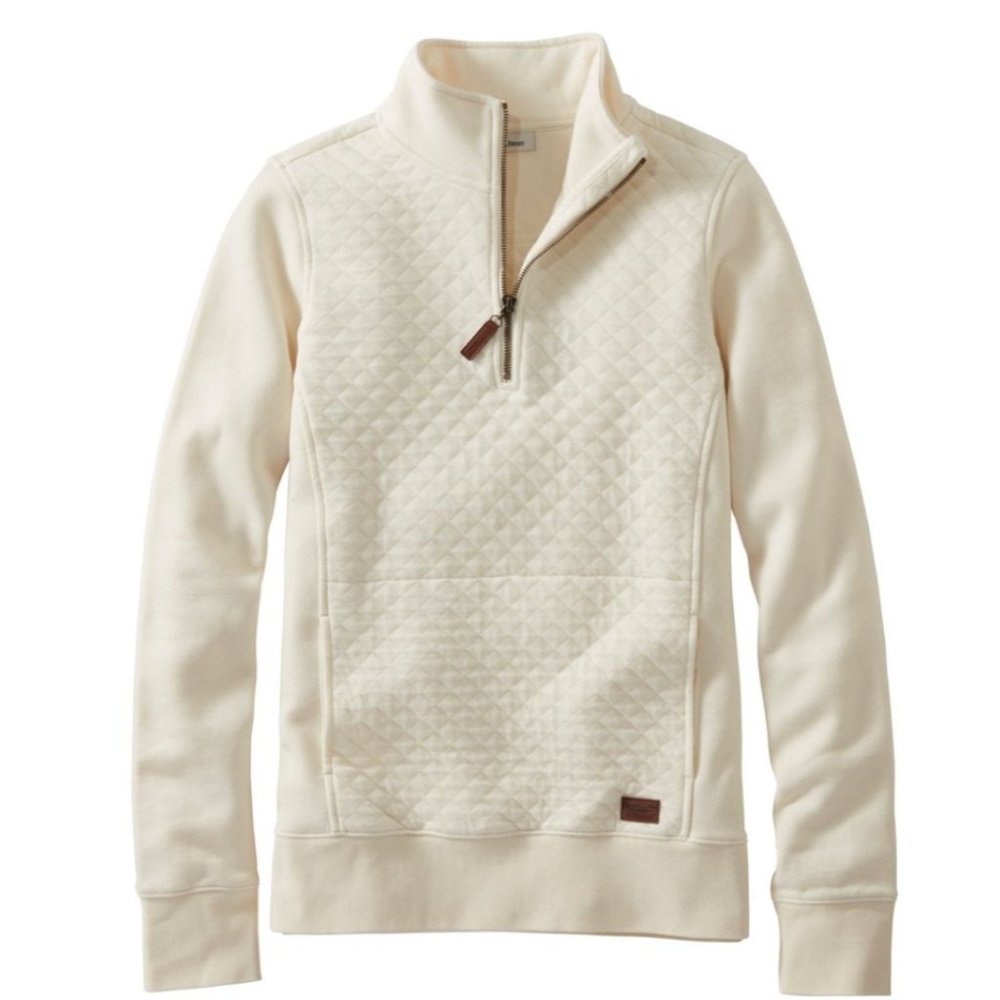 L.L.Bean Quilted Quarter-Zip Pullover Cream
